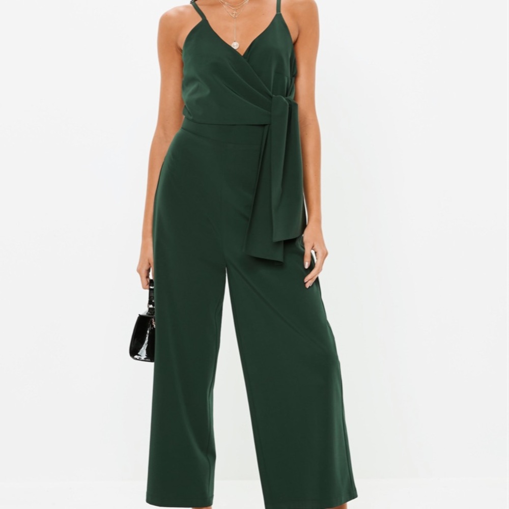 Green Tie Side Culotte Jumpsuit